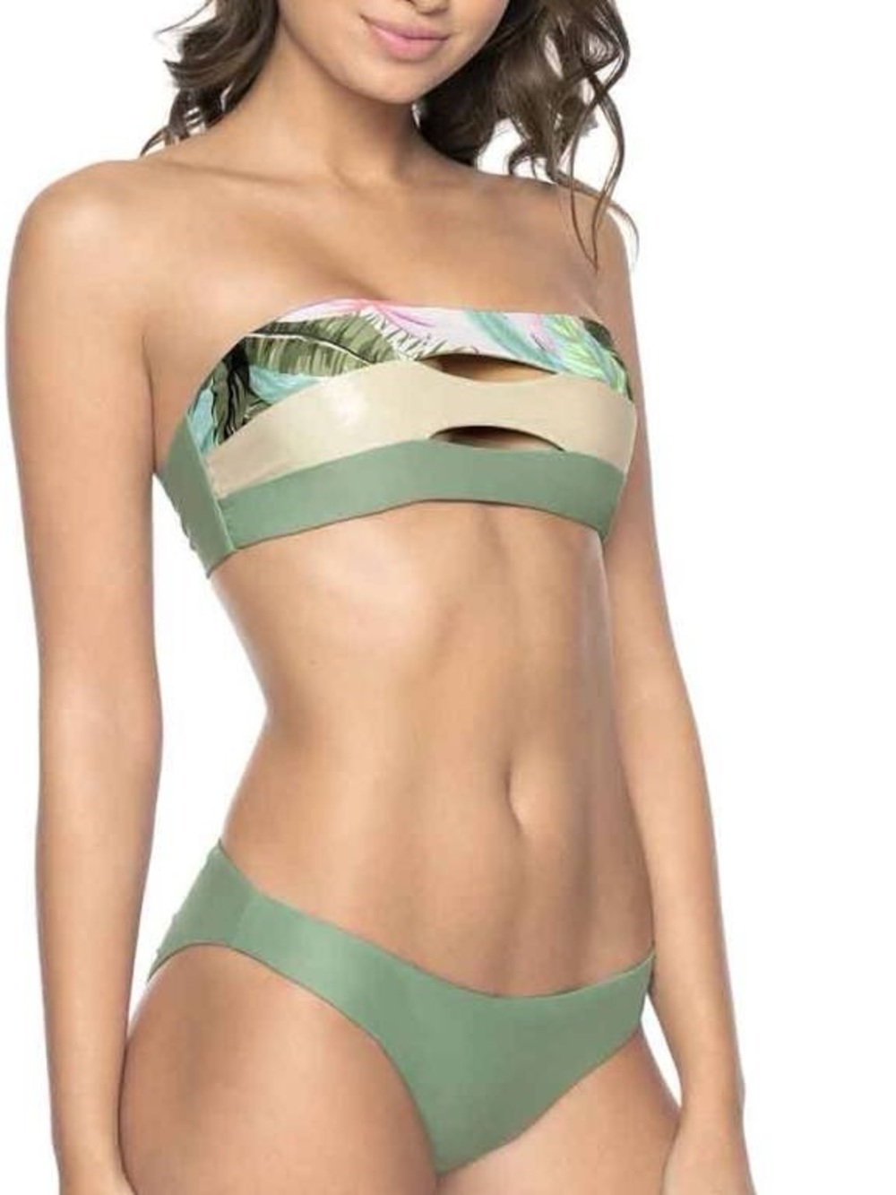 PQ set with bandeau floral top and green solid bottom. Size small